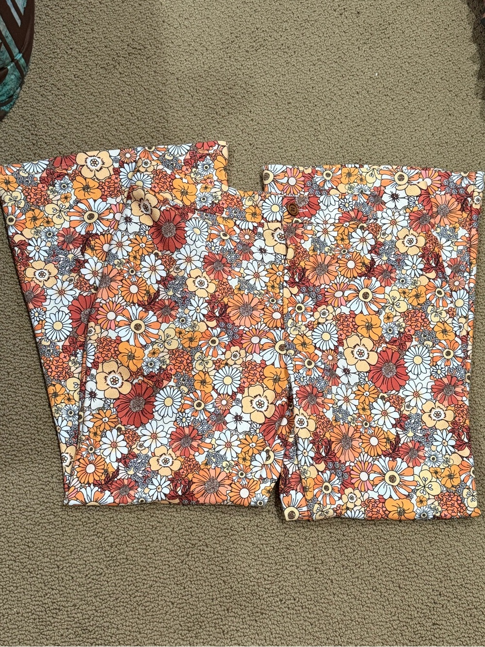 SHEIN Orange Floral Print bell Bottoms